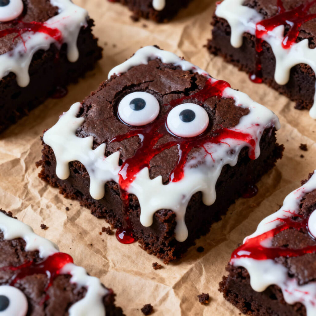 Fudgy Halloween Brownies with Bloodshot Monster Eyes