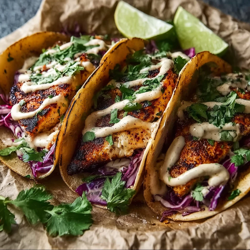 The Best Ever Blackened Fish Tacos with Chipotle Lime Sauce!