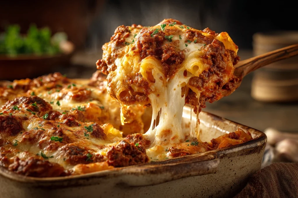 Baked Ziti Beef Sausage Cheesy Casserole