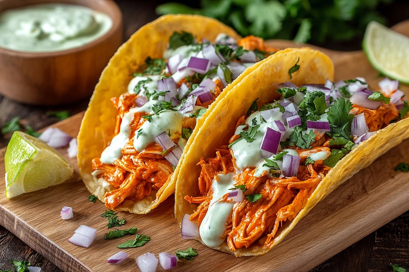 Buffalo Chicken Tacos Recipe Easy Buffalo Chicken Tacos Best Avocado Crema For Tacos Homemade Buffalo Chicken Tacos Quick ...