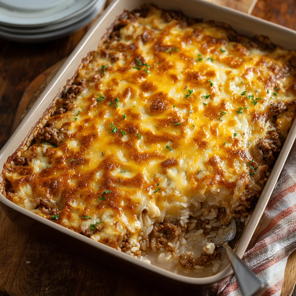 30-Minute Meal: Quick French Onion Ground Beef Rice Casserole