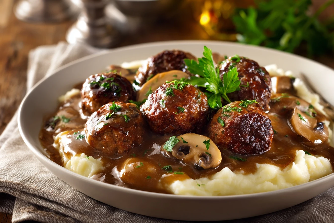 Easy Homestyle Salisbury Steak Meatballs with Gravy