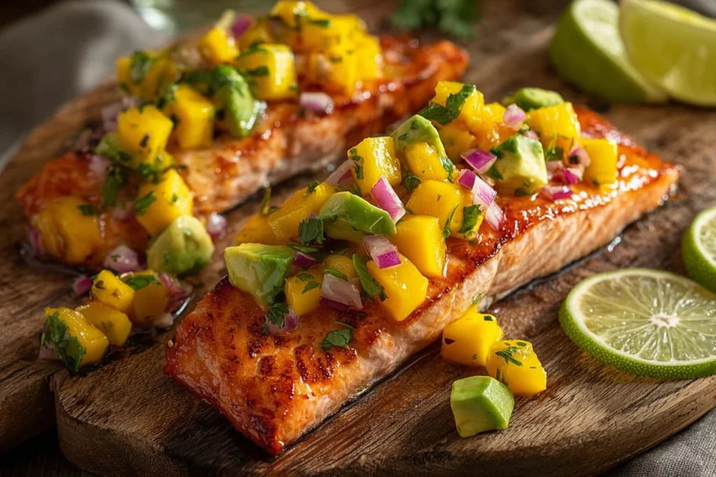 Grilled Lime Salmon Recipe Avocado Mango Salsa For Salmon How To Make Grilled Lime Salmon Best Salmon With Mango Salsa Rec...