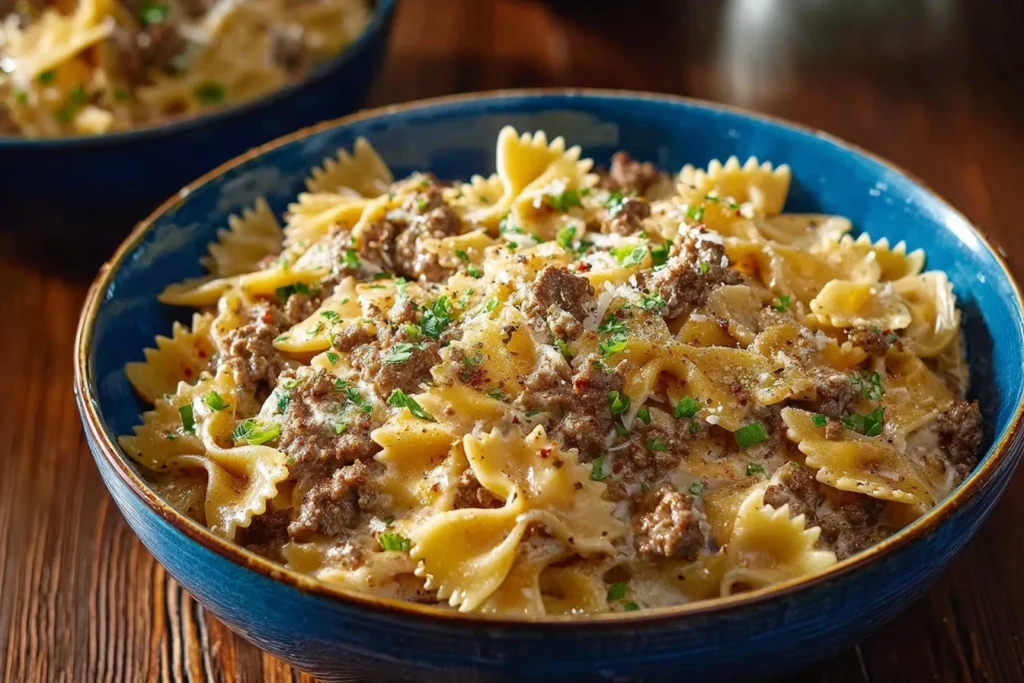 Quick Cajun Bowties Recipe Creamy Spiced Beef Bowtie Pasta Cajun Cream Cheese Pasta Recipe Easy Cajun Bowtie Skillet Spice...