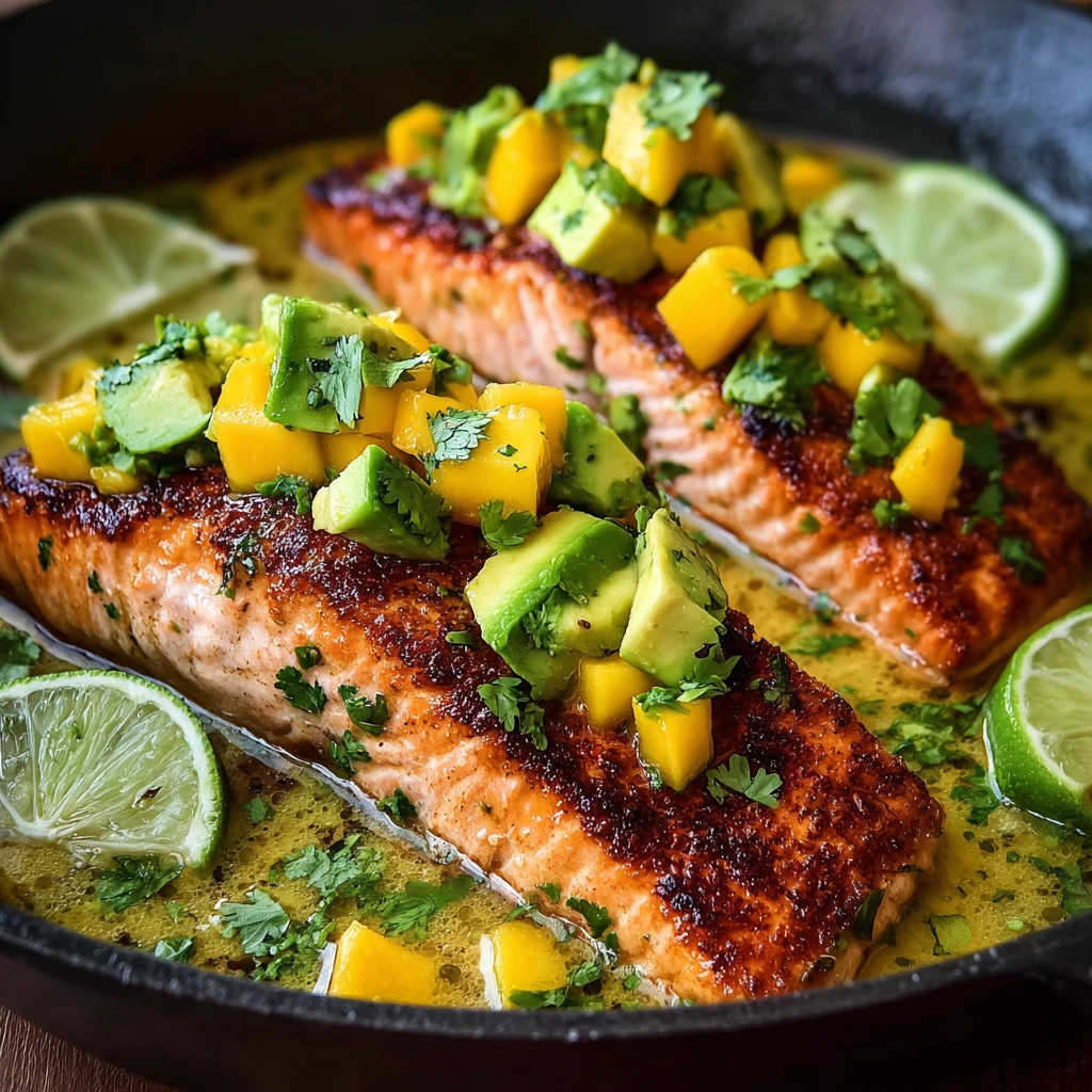 Quick Coconut Lime Salmon Recipe Avocado Mango Salsa Salmon 20 Minute Salmon Dinner Ideas Easy Coconut Lime Salmon Dish He...