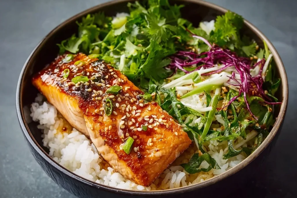 Quick Salmon Rice Bowl Recipe Easy 10-minute Salmon Bowl Healthy Salmon Rice Lunch Ideas Crispy Salmon Rice Bowl Tutorial ...