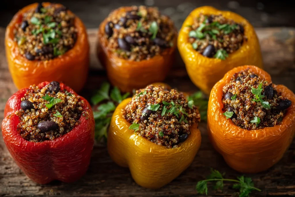 Quinoa And Bean Stuffed Bell Peppers Recipe Best Vegetarian Stuffed Bell Peppers How To Make Quinoa Stuffed Bell Peppers S...