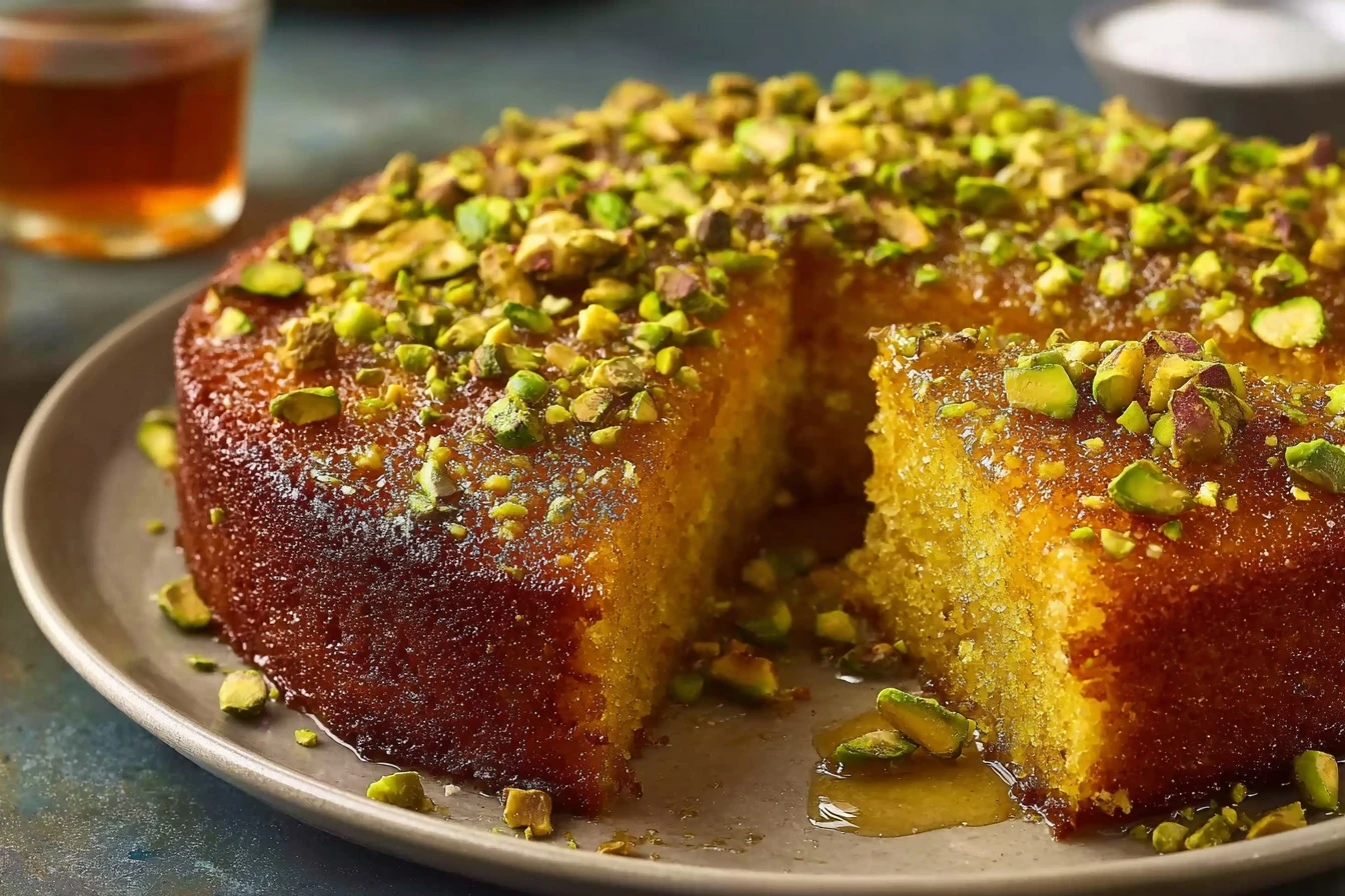 Best Saffron Pistachio Basbousa Recipe Easy Saffron Pistachio Basbousa Homemade Saffron Pistachio Basbousa Vegan Saffron P...