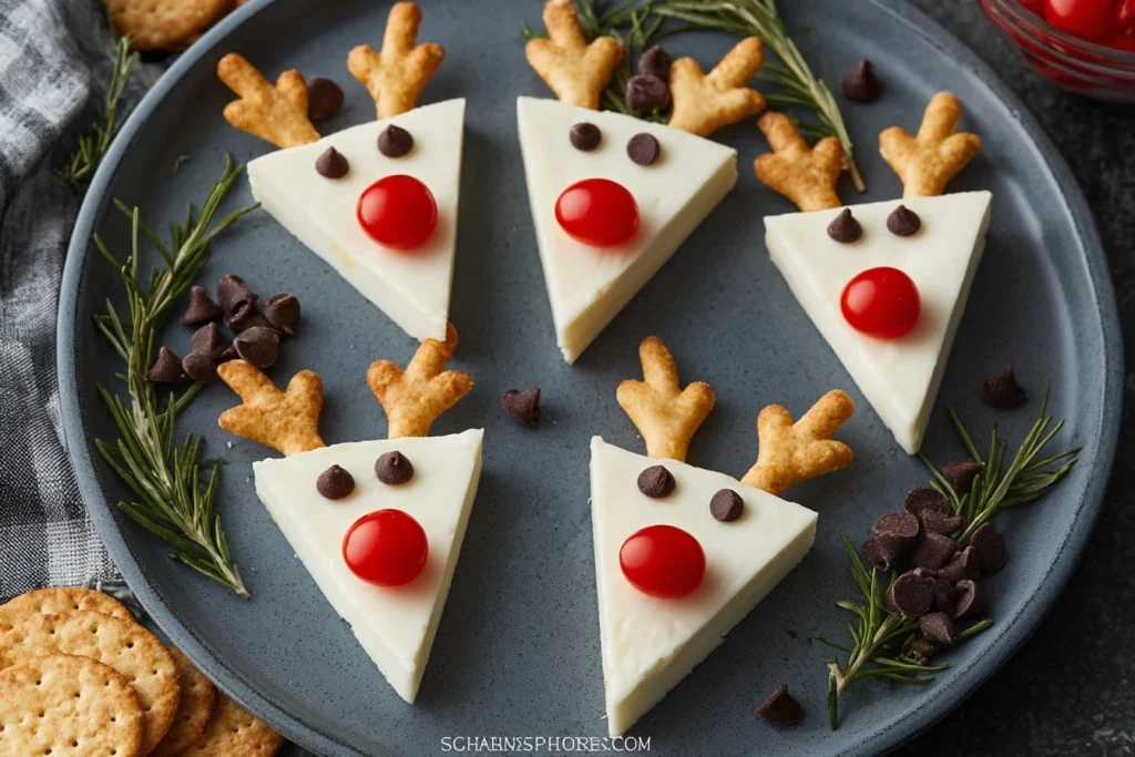 Cheese Wedge Reindeer Appetizer Recipe Holiday Cheese Platter Ideas Christmas Reindeer Cheese Wedge DIY Cheese Reindeer Sn...