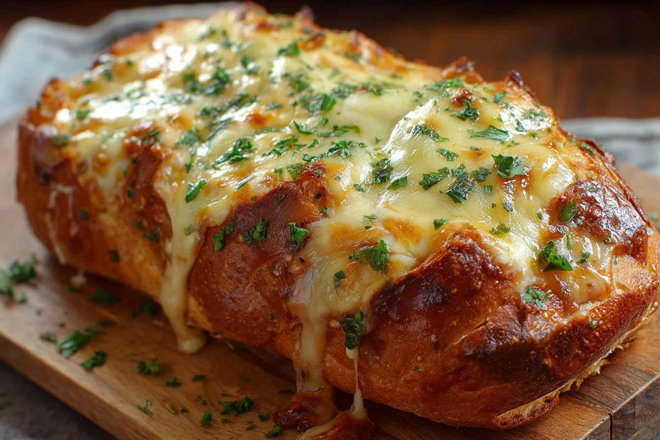 Easy Cheesy Chicken Garlic Bread Recipe Best Garlic Chicken Bread With Cheese Homemade Cheesy Garlic Chicken Bread Low-fat...