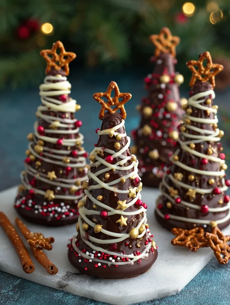 Easy Christmas Chocolate Trees Recipe Pretzel Stick Christmas Tree Tutorial Homemade Chocolate Dipped Pretzels Festive Pre...