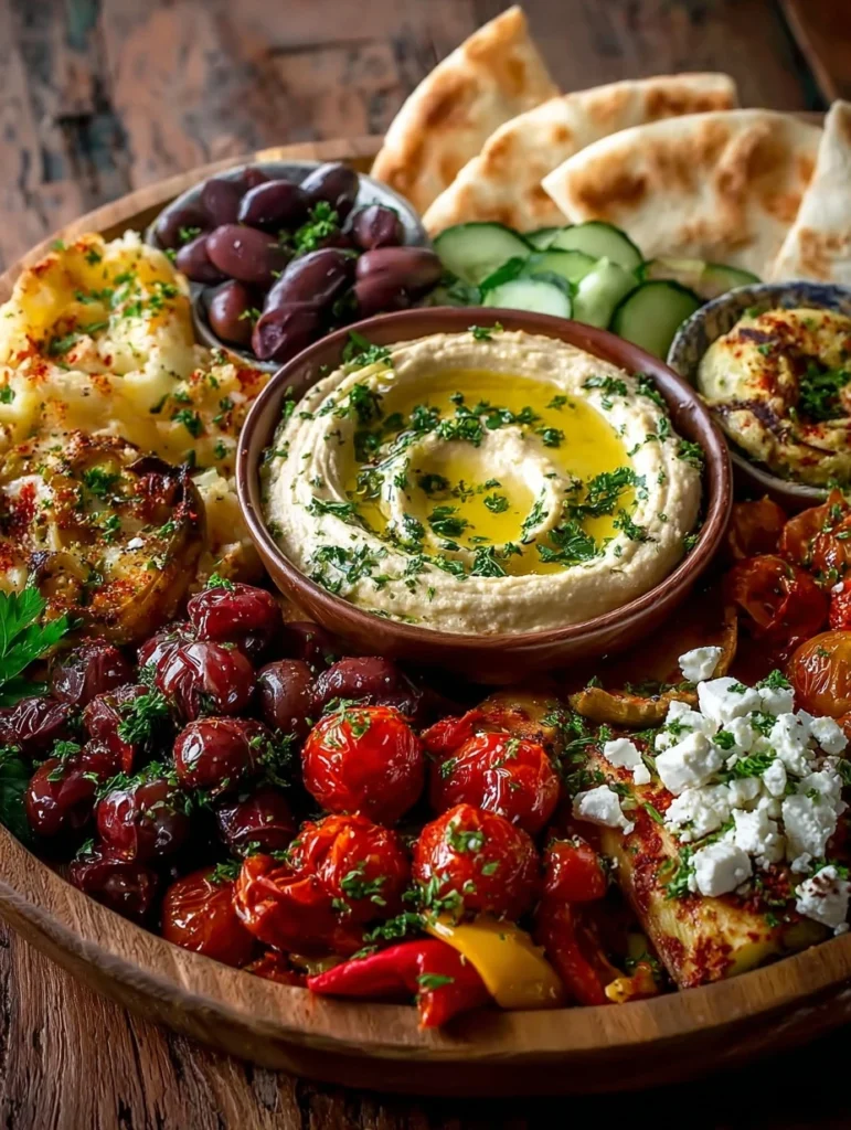 Easy Mediterranean Mezze Platter Recipe Vegetarian Mezze Tapas Platter Ideas Homemade Hummus Vegetarian Appetizer Warm Pit...