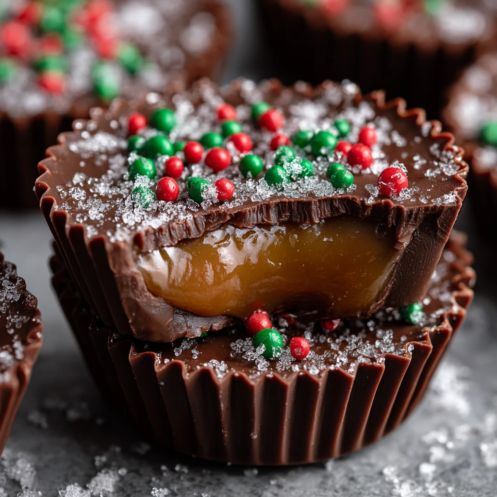 Easy Salted Caramel Chocolate Cups Recipe Homemade Salted Caramel Cups Christmas DIY Holiday Sprinkle Chocolate Treats Low...
