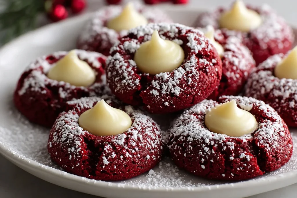 Festive Red Velvet Cookies Recipe Cream Cheese Thumbprint Cookies Easy Red Velvet Thumbprint Cookies Homemade Cream Cheese...