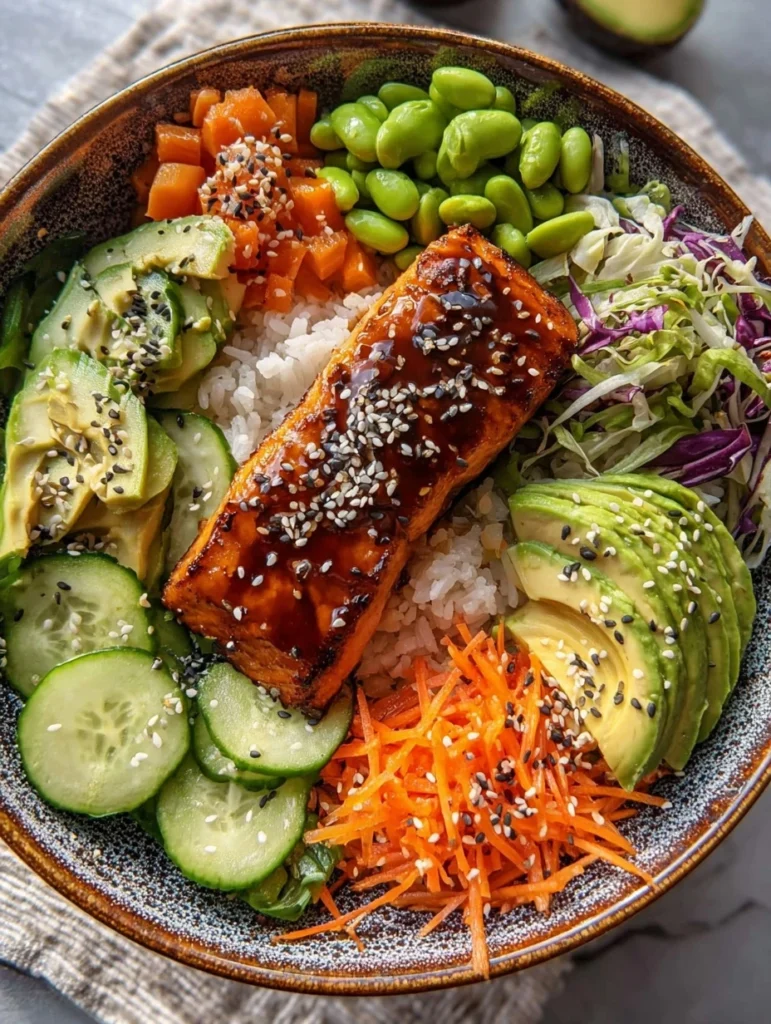 Healthy Crispy Salmon Rice Bowl Recipe Quick Avocado Salmon Rice Meal 25 Minute Salmon Rice Bowl Easy Salmon Avocado Veggi...