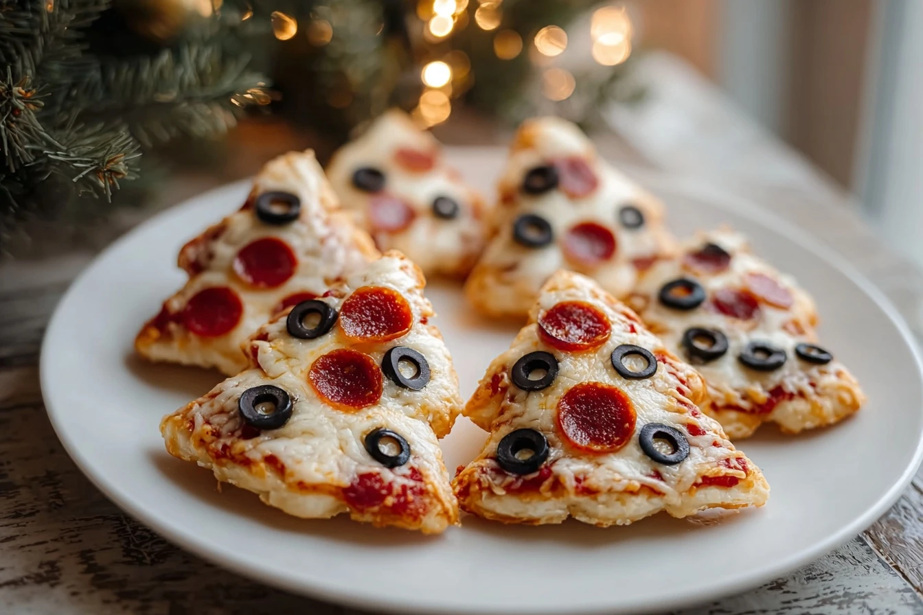 Mini Christmas Tree Pizza Recipe Easy Christmas Tree Pizzas For Parties Cheesy Christmas Tree Mini Pizzas Cute Holiday Par...