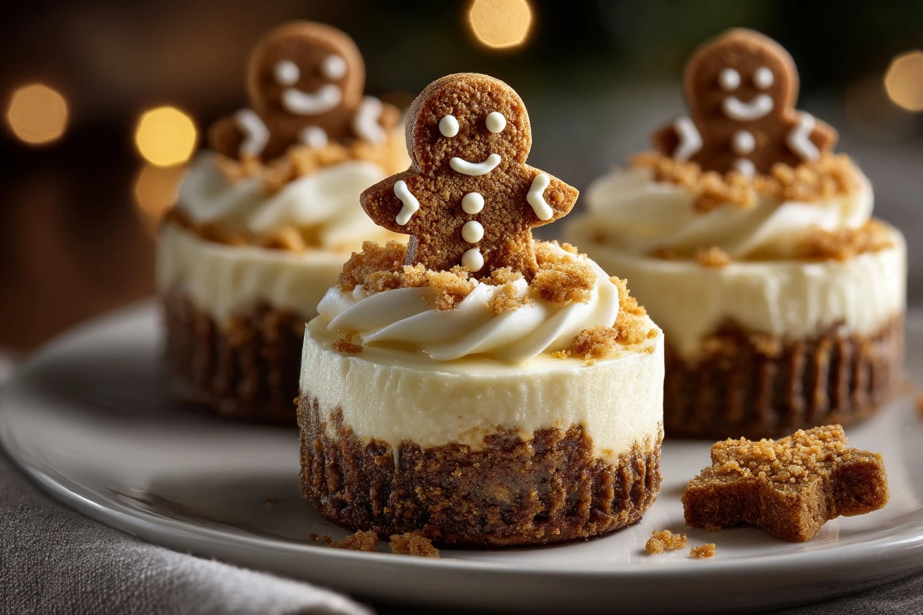 Mini No-Bake Gingerbread Cheesecakes with Gingerbread Man Topper