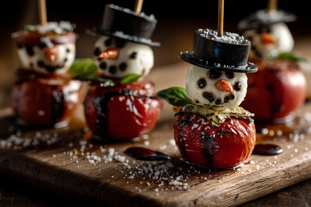 Snowman Caprese Skewers Min Holiday Appetizer