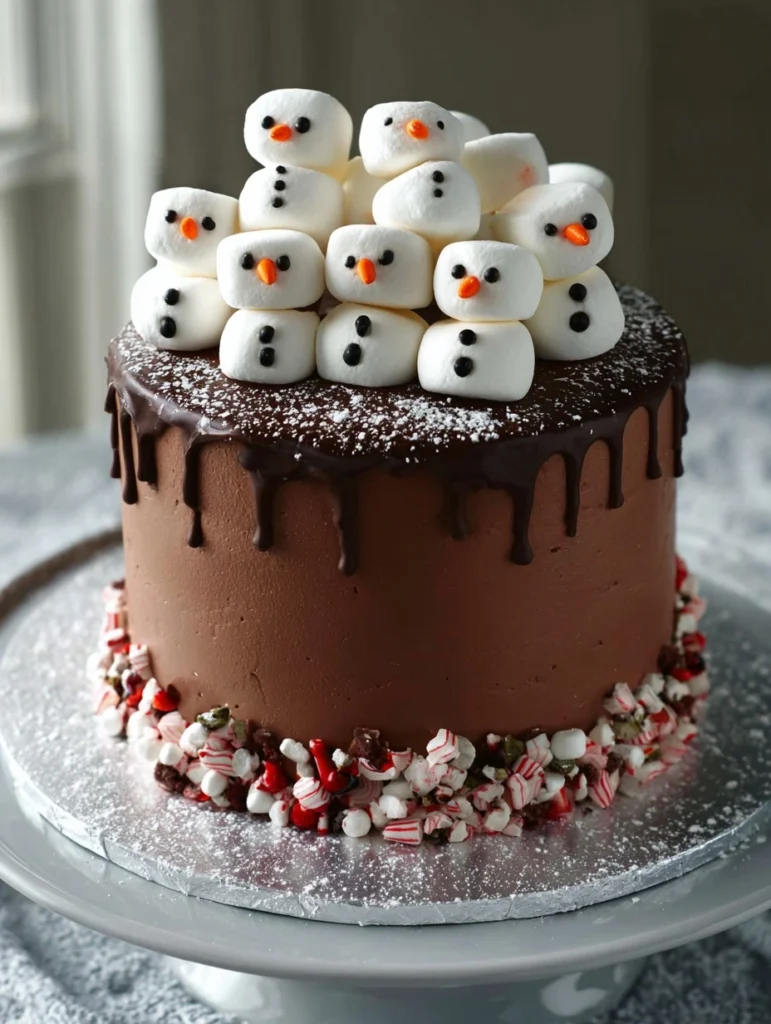 Snowman Hot Chocolate Cake Recipe Peppermint Chocolate Layer Cake Tutorial DIY Festive Snowman Cake How To Make A Peppermi...