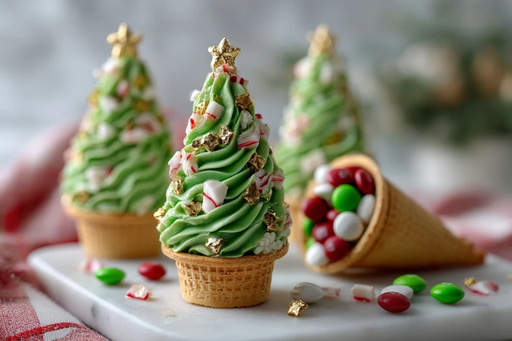 Stuffed Sugar Cone Christmas Trees Recipe Edible Christmas Tree Cones DIY M&M And Peppermint Cone Trees How To Make Sugar ...