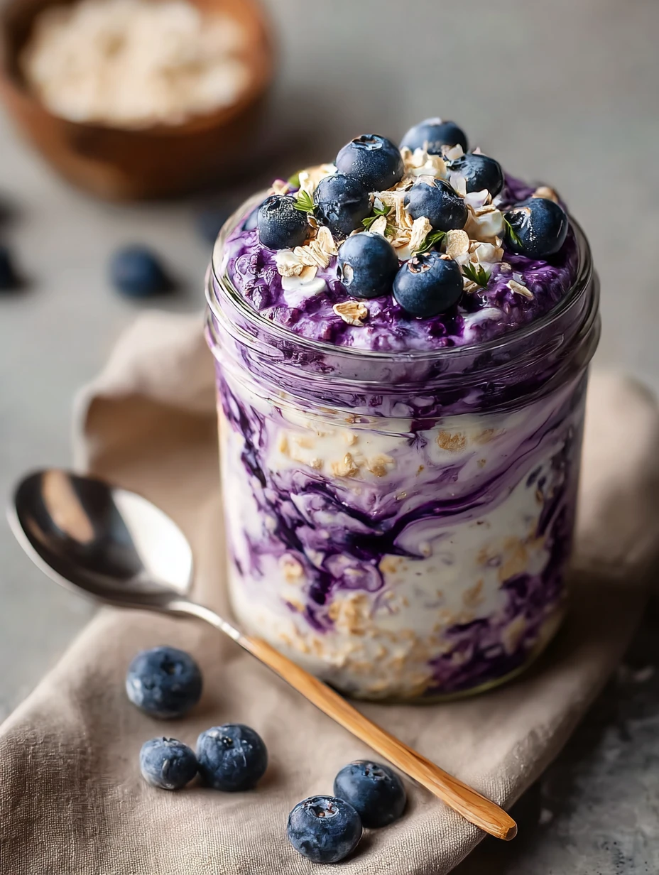 Dreamy Creamy Blueberry Cottage Cheese Overnight Oats!