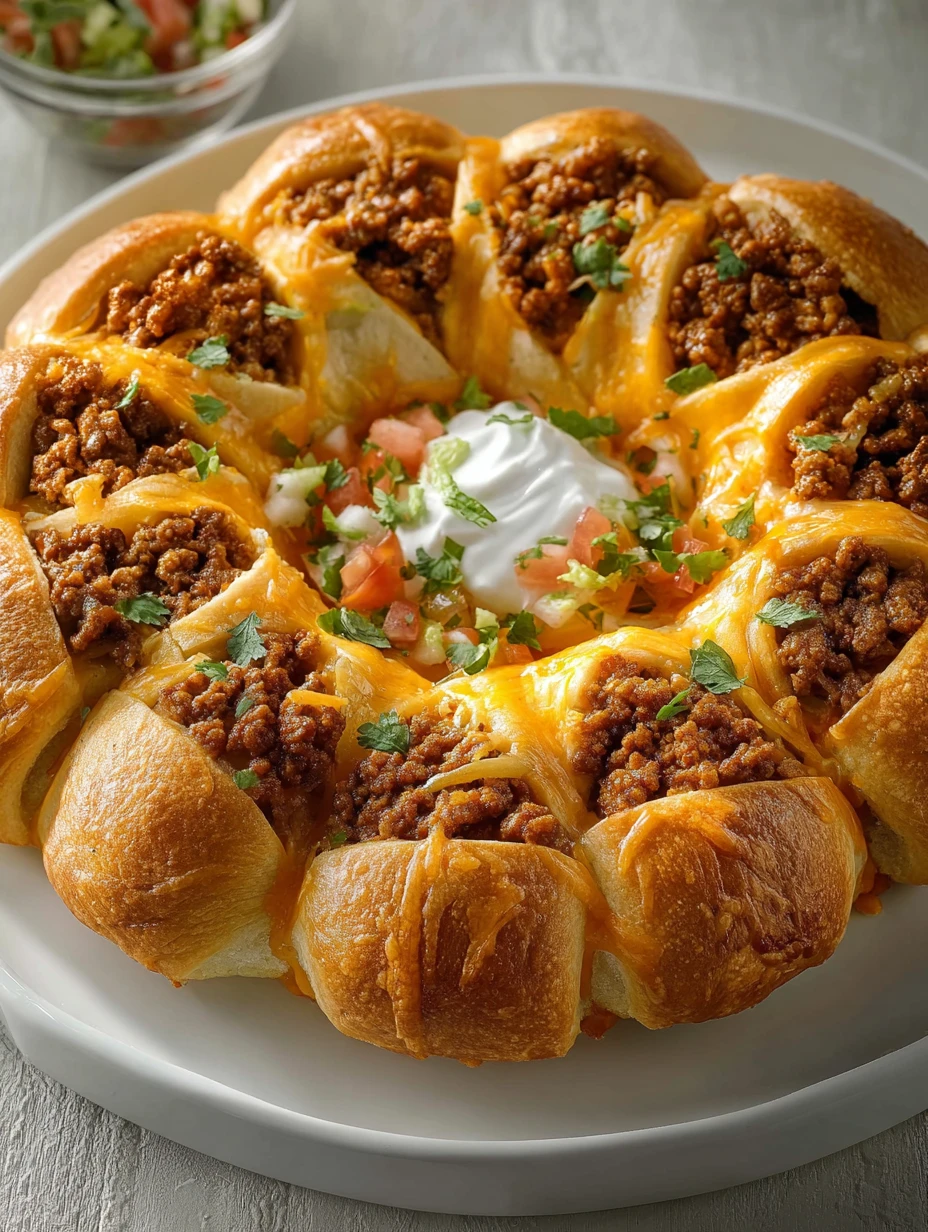 Easy Cheesy Beef Taco Ring Recipe How To Make A Beef Taco Ring Family-friendly Taco Ring Meals Cheesy Beef Taco Ring Cooki...