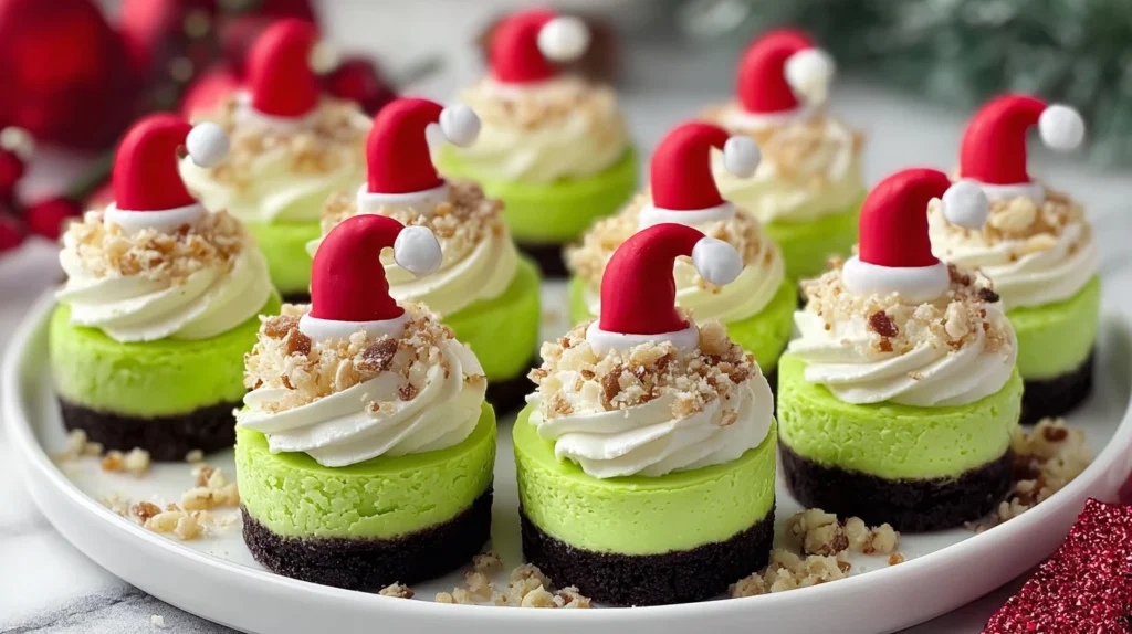 Grinch Mini Cheesecake Recipe Easy Grinch Mini Cheesecakes Christmas Grinch Cheesecake Bites Homemade Grinch Cheesecake Mi...