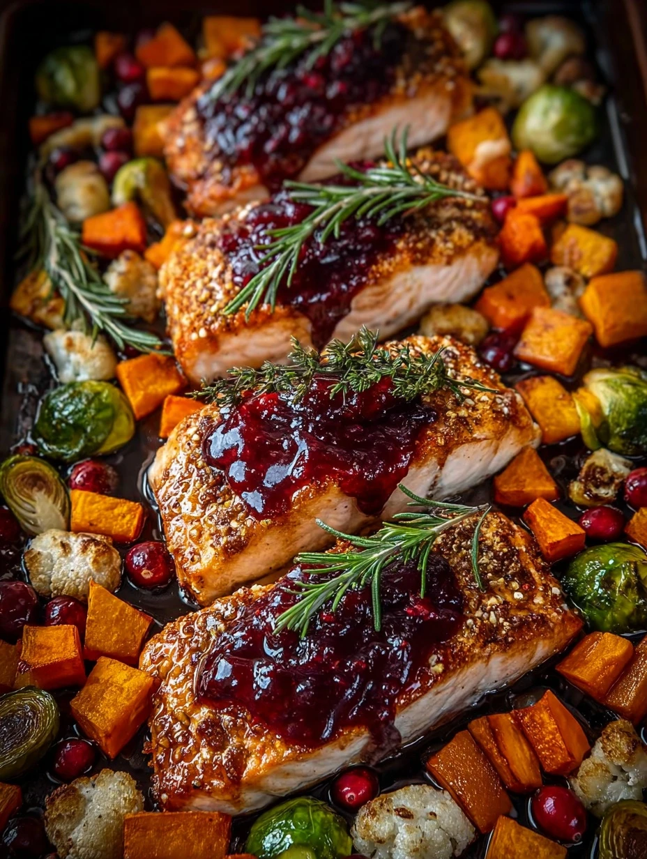 Honey Cranberry Chicken Bake with Roasted Autumn Vegetables