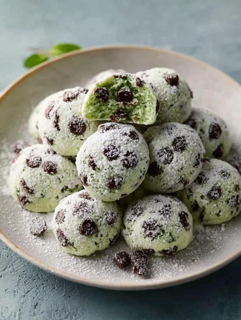 Mint Chocolate Chip Snowball Cookies Recipe Easy Mint Chocolate Chip Cookies Best Mint Chip Snowball Cookies Homemade Mint...