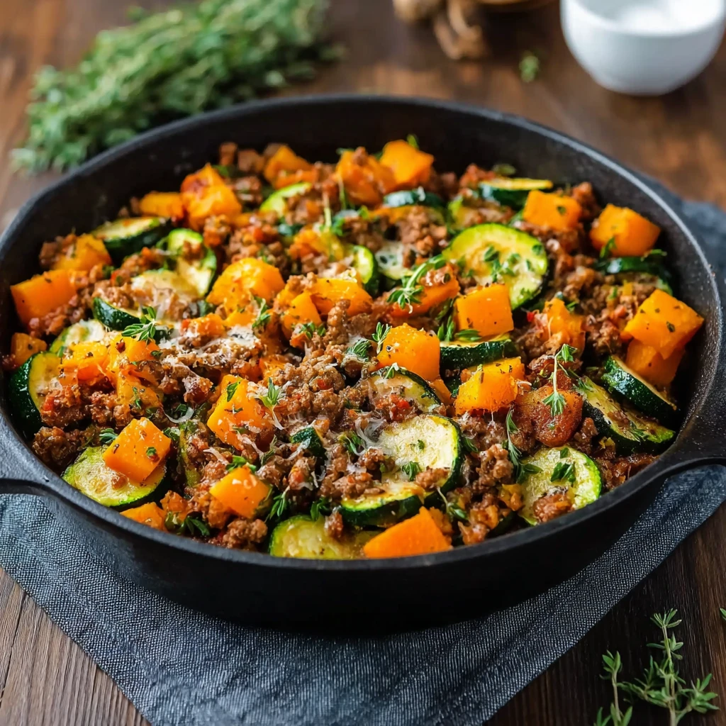 Ground Beef Zucchini Sweet Potato Skillet