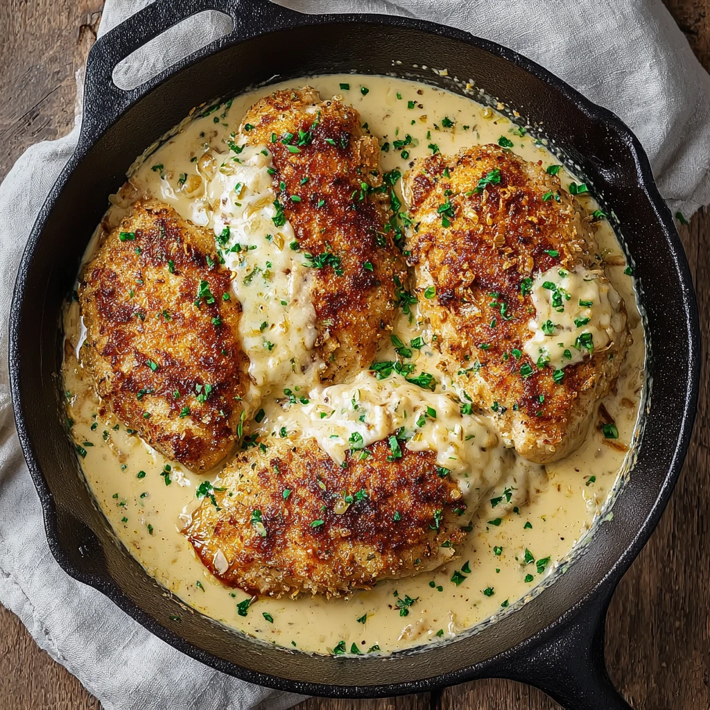 Parmesan Crusted Chicken Creamy Garlic Sauce